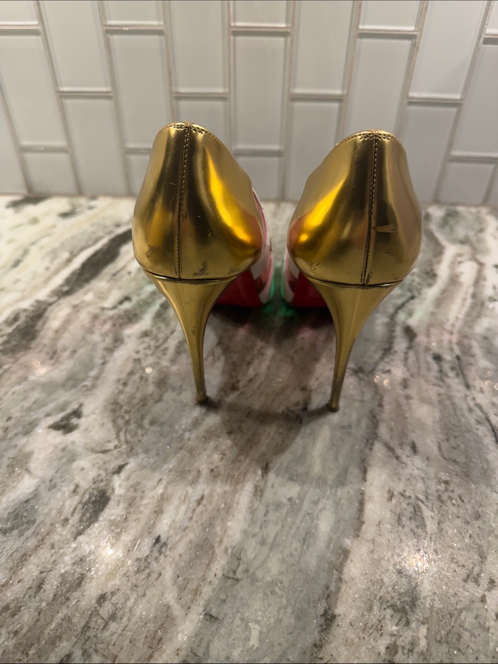 Christian Louboutin Multicolor Striped Pointed Toe Stilettos - Picture 7 of 14